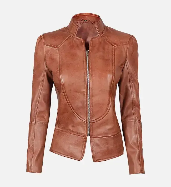 Women's Vintage Brown Cafe Racer Jacket