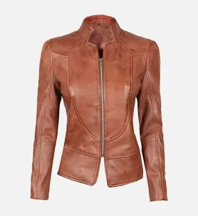 Women's Vintage Brown Cafe Racer Jacket