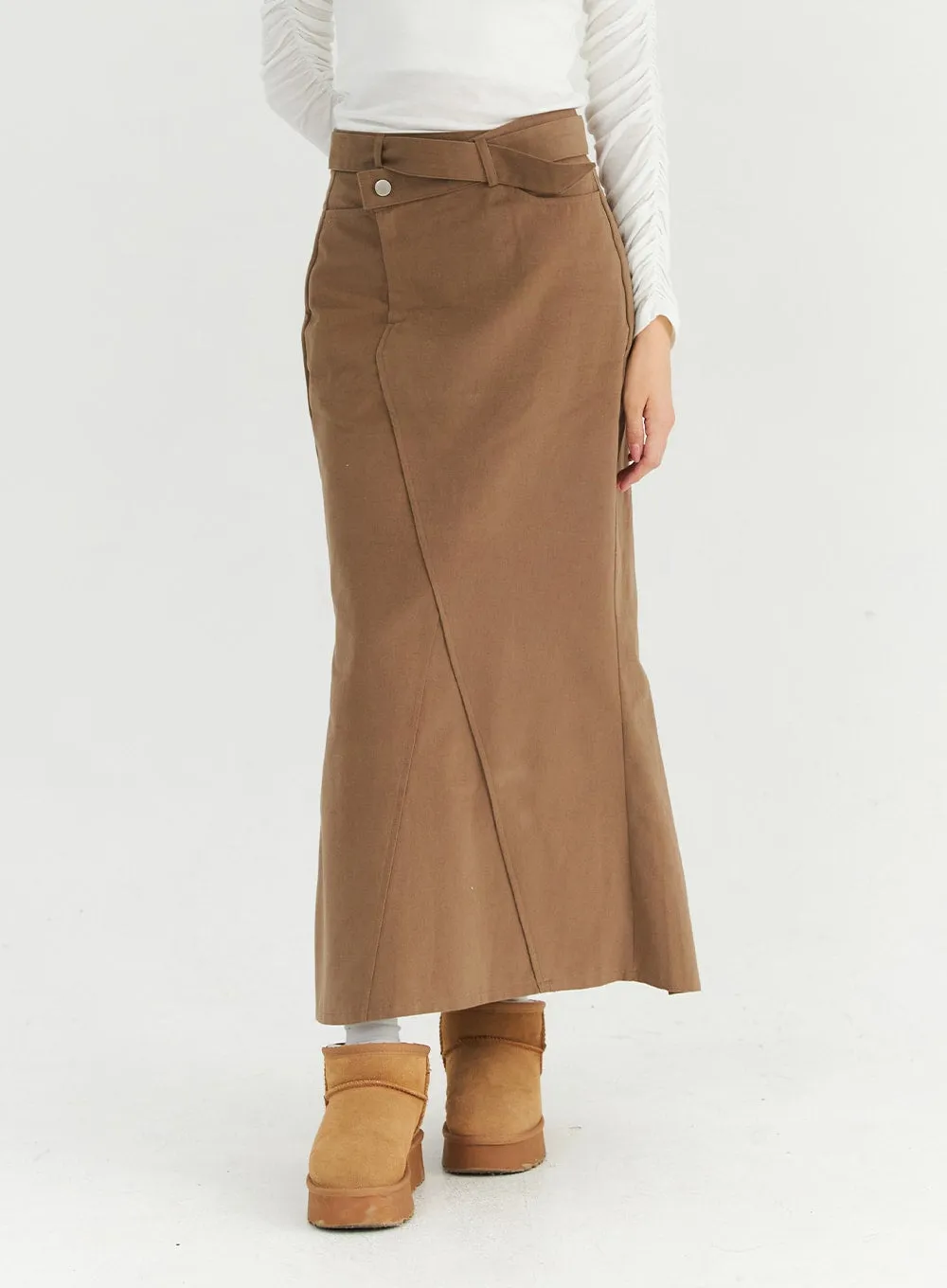 Wrapped Belt Suede Maxi Skirt CN307