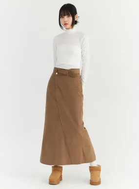 Wrapped Belt Suede Maxi Skirt CN307