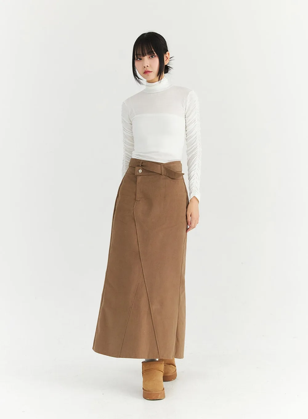 Wrapped Belt Suede Maxi Skirt CN307