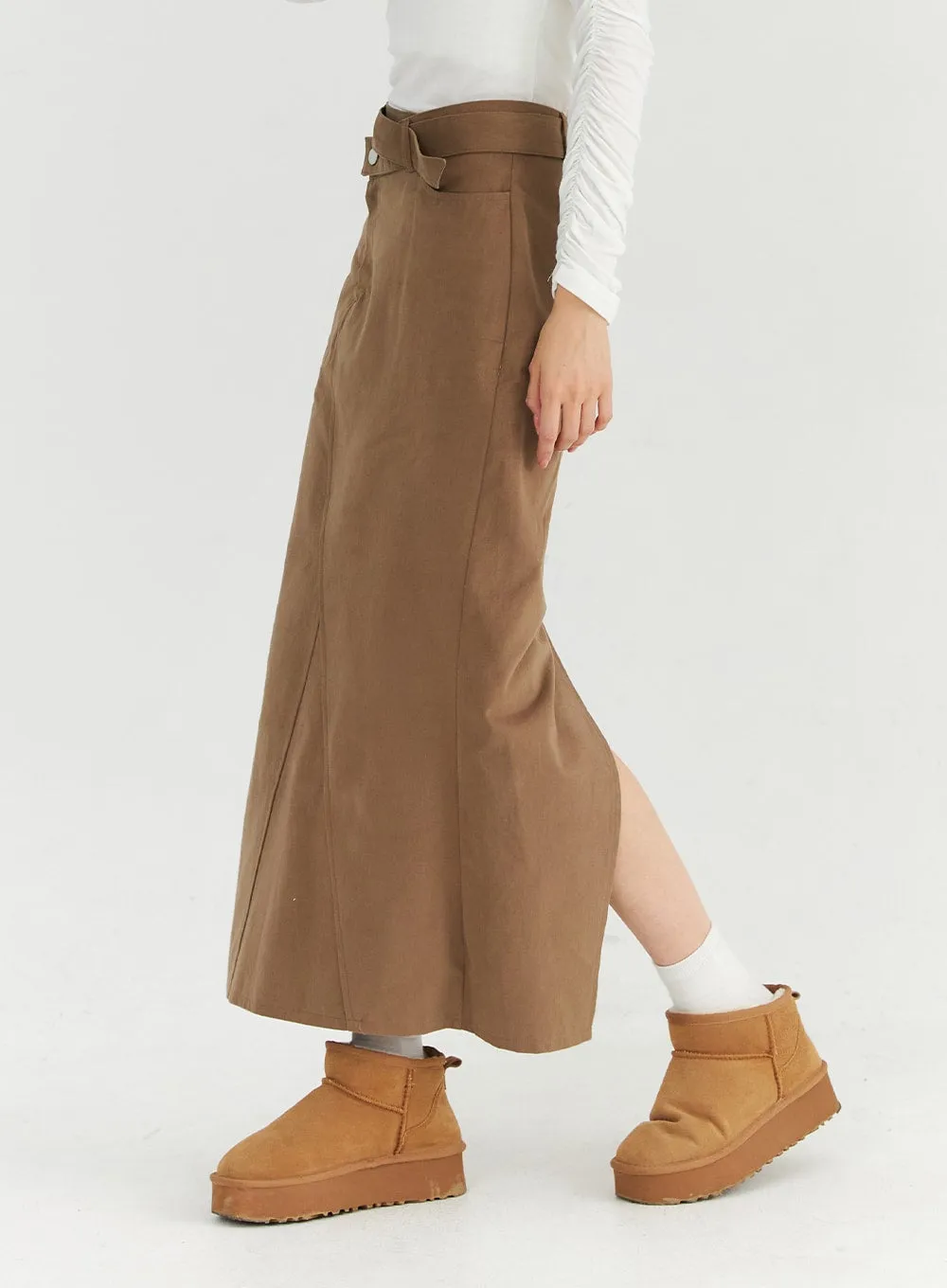 Wrapped Belt Suede Maxi Skirt CN307