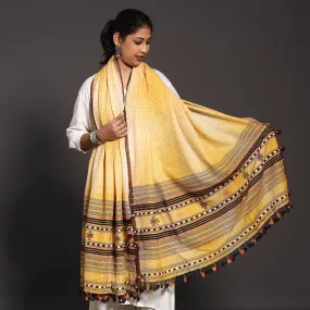 Yellow - Kutchi Traditional  Embroidered Handwoven Bharwadi Checks Wool Shawl